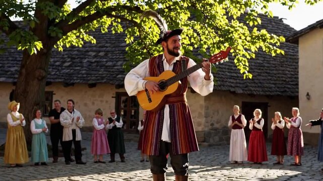 A traveling bard playing a lute