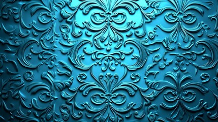 Elegant Floral Pattern in Teal Blue High-Quality Texture Design