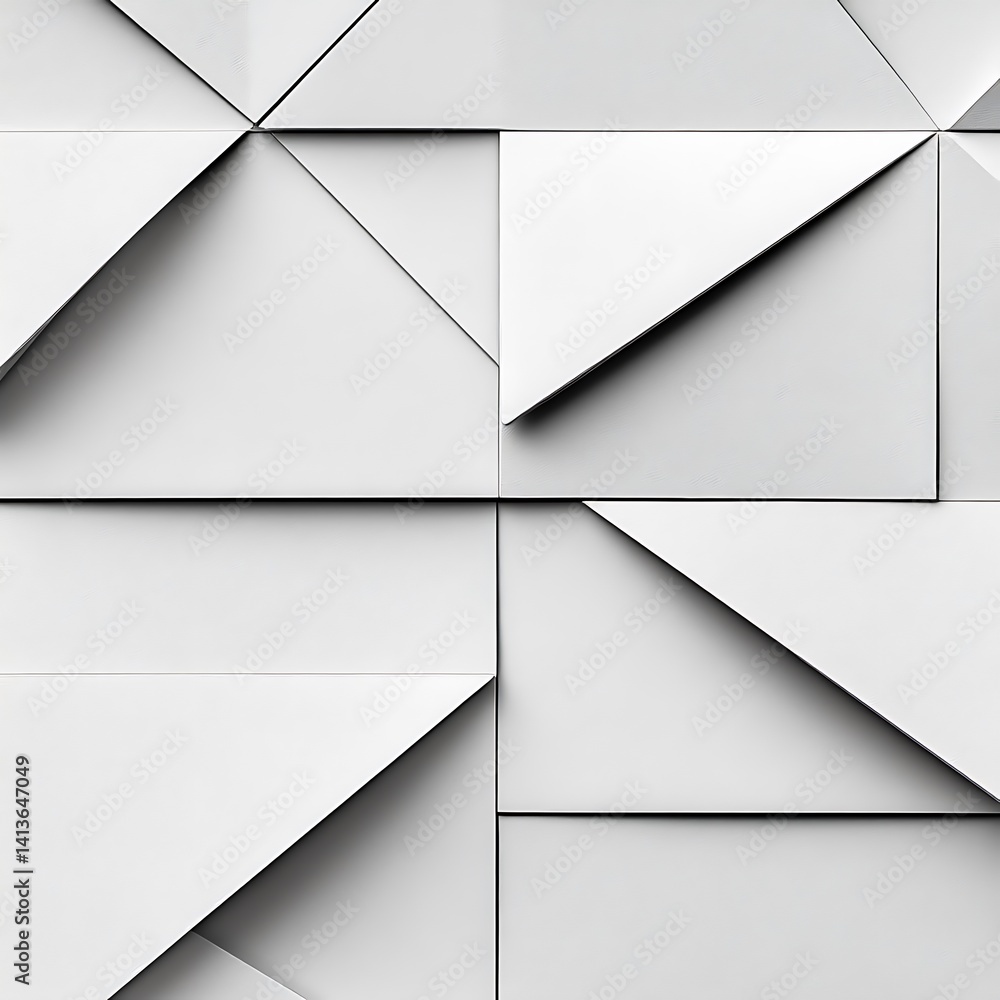 Poster abstract white geometric pattern with folded shapes and shadow play