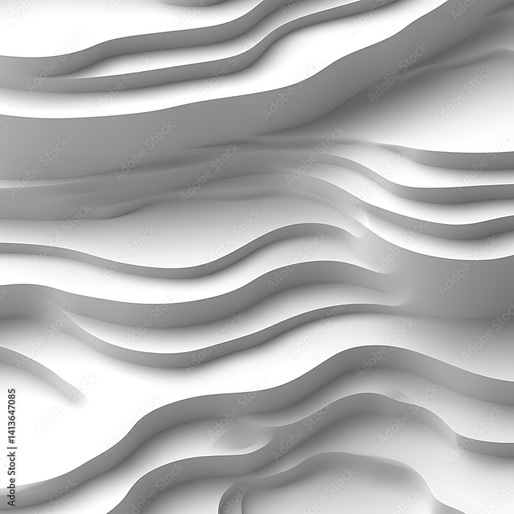 Poster abstract white layered relief pattern. complex 3d textured surface with undulating forms