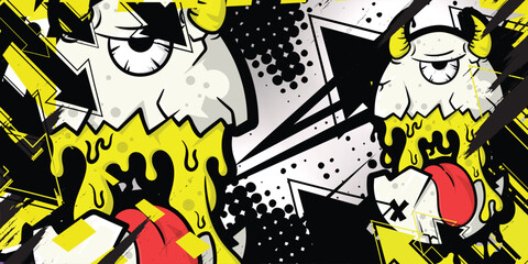 Abstract background with cartoon monster egg object