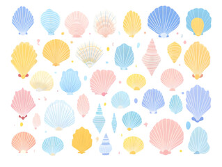 Illustration of Pastel Colored Shells on Transparent Background