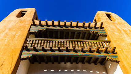 Santa Fe Style Adobe Architecture, in Historic Downtown, Santa Fe, New Mexico, USA