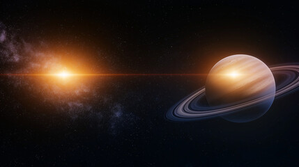 Celestial Symphony: The planet Saturn, a majestic orb adorned with luminous rings, takes center stage against a backdrop of cosmic splendor, evoking a sense of wonder and boundless exploration.