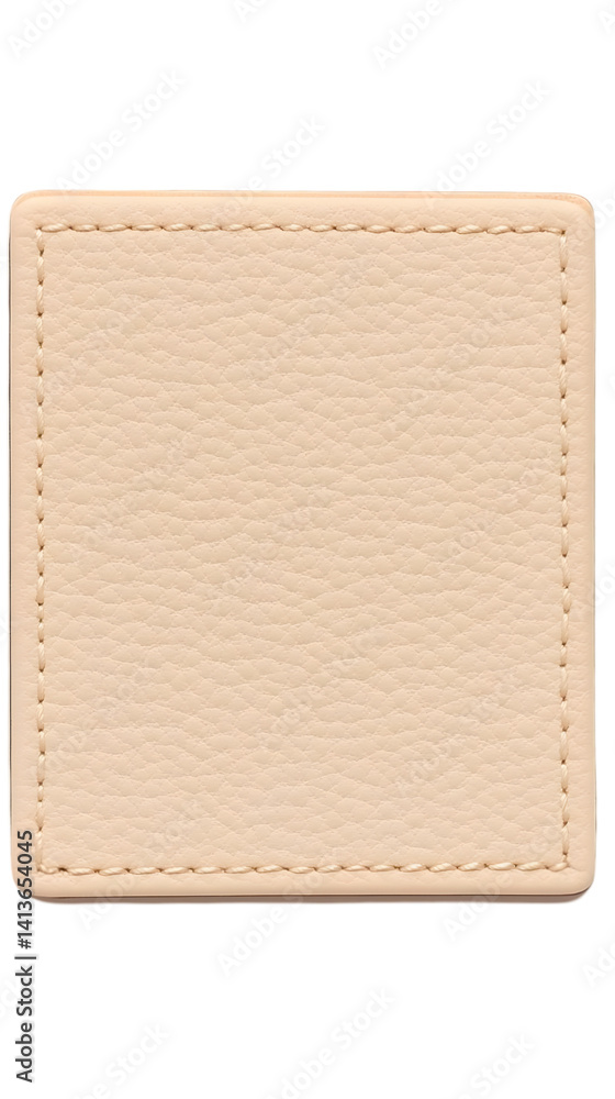 Poster isolated beige leather square object with stitched texture on transparent background