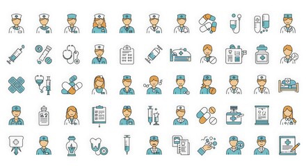 Obraz premium Colorful Medical Staff Icons