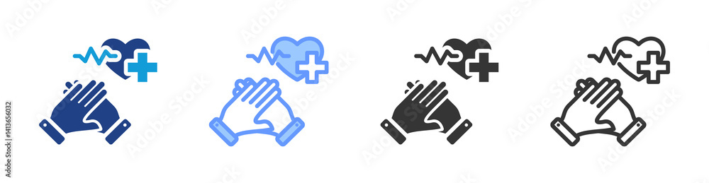 Poster cpr training icon set multiple style collection