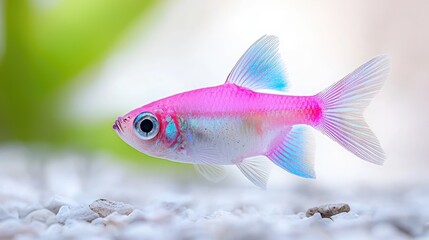 Pink and blue fish swimming in aquatic environment pastel colors serene atmosphere pet animal nature