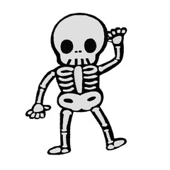 スケルトンのゆるい手描きのカラーイラスト