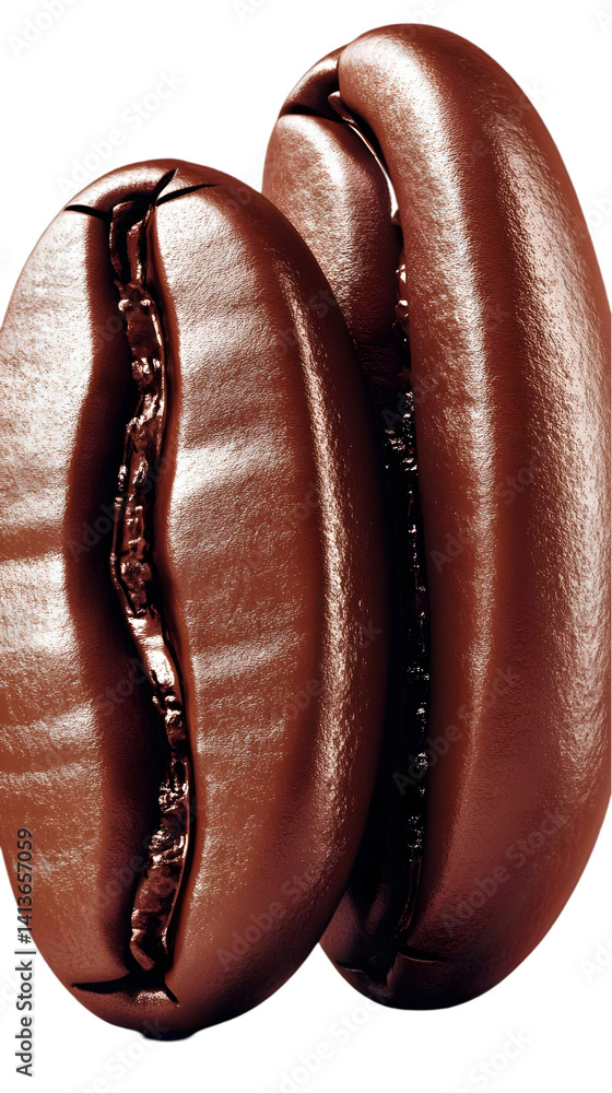 Poster isolated coffee bean pair macro with transparent background