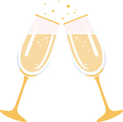 Elegant Champagne Toast Vector Illustration: Minimalist Celebration Glasses Clinking with Sparkling Bubbles in Modern Flat Design Style