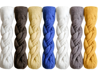Isolated Colorful Braided Knit Patterns In Various Hues On Transparent Background