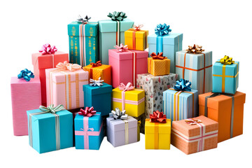 Obraz premium Isolated Colorful Gifts Pile on Transparent Background Photo Illustration