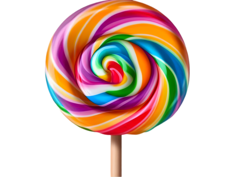 Isolated Colorful Lollipop with Rainbow Swirls on a Stick Transparent Background