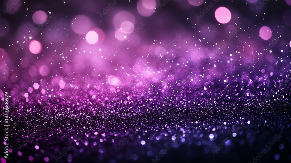 Poster shimmering purple glitter creates a magical festive backdrop with bokeh lights perfect for adding sp