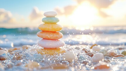 Pastel macarons beach sunrise dessert food photography