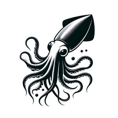 Create a squid silhouette vector style with white background