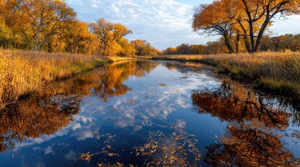Autumn river landscape peaceful nature scene fall foliage colorful reflection