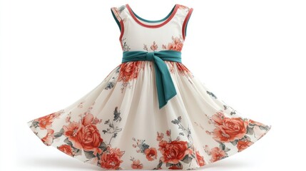 Floral print, sleeveless, A-line dress for girls