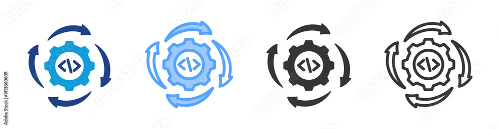 Poster Continuous Code icon set multiple style collection