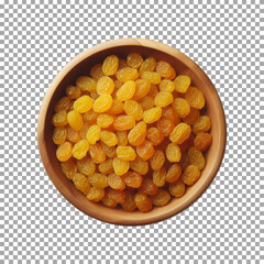 A wide, empty square basket, Organic Golden Raisins in Wooden Bowl - Stock Image on transparent background, png, psd
