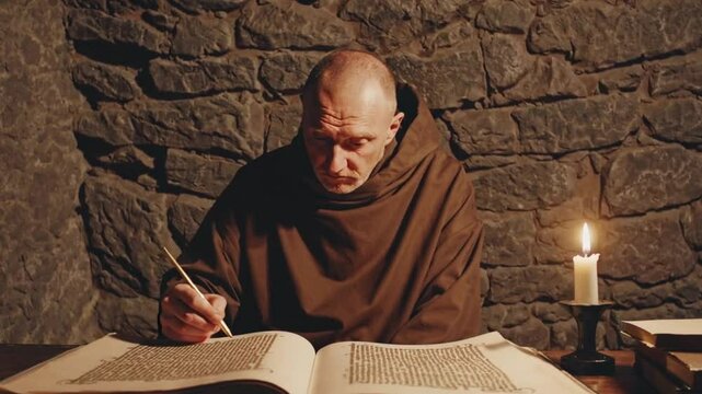 A monk illuminating a manuscript
