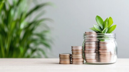Financial growth savings investment prosperity coins plant minimalist clean