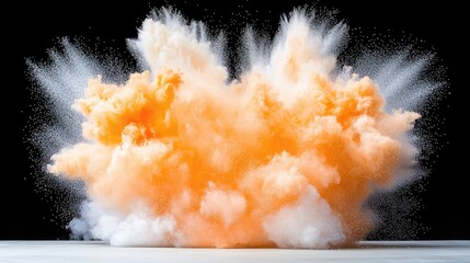 Orange and white powder explosion dramatic impact abstract background