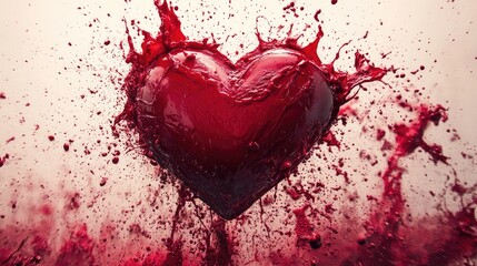 Artistic heart splash on canvas-style background in shades of red, open area for design elements