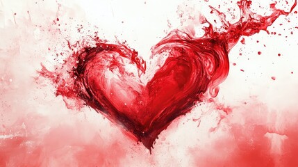 Artistic heart splash on canvas-style background in shades of red, open area for design elements