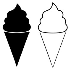 black and white silhouette of ice cream cone, solid and stroke style.
