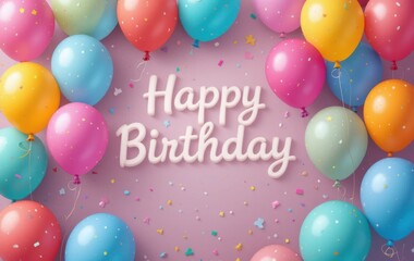 Colorful Balloons and Birthday Message on Pastel Background