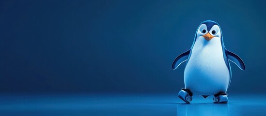 Obraz premium Whimsical Antarctic Wanderer: A Cheerful Cartoon Penguin on a Blue Canvas
