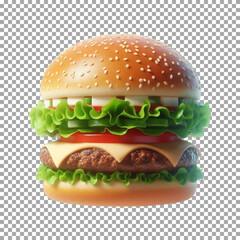 Delicious Juicy Cheeseburger with Fresh Ingredients on transparent background, png, psd
