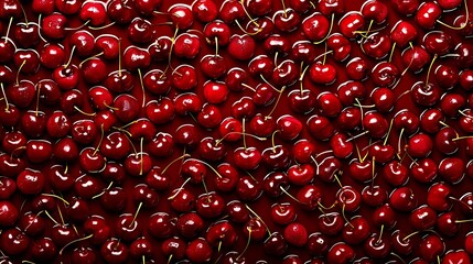 Overhead arrangement presenting a vast expanse of vibrant, glossy red cherries