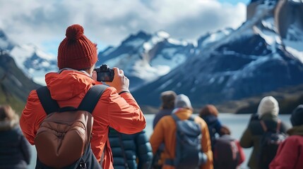 People taking photos at a tourist site