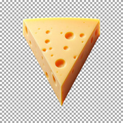A single, triangular slice of cheddar cheese, Swiss Cheese Slice with Cartoon Style Holes on transparent background, png, psd
