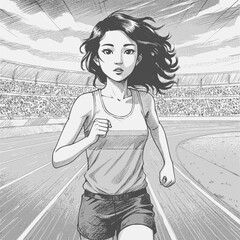 Woman runner at the stadium. Silhouette of athletic looking female runner running. JPEG version.