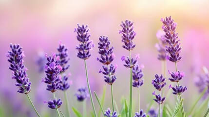 Naklejka premium Diffused light in soft lavender and pink tones, creating a peaceful and soothing effect with copy space for text