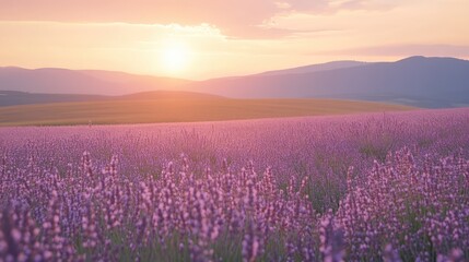 Naklejka premium Diffused light in soft lavender and pink tones, creating a peaceful and soothing effect with copy space for text