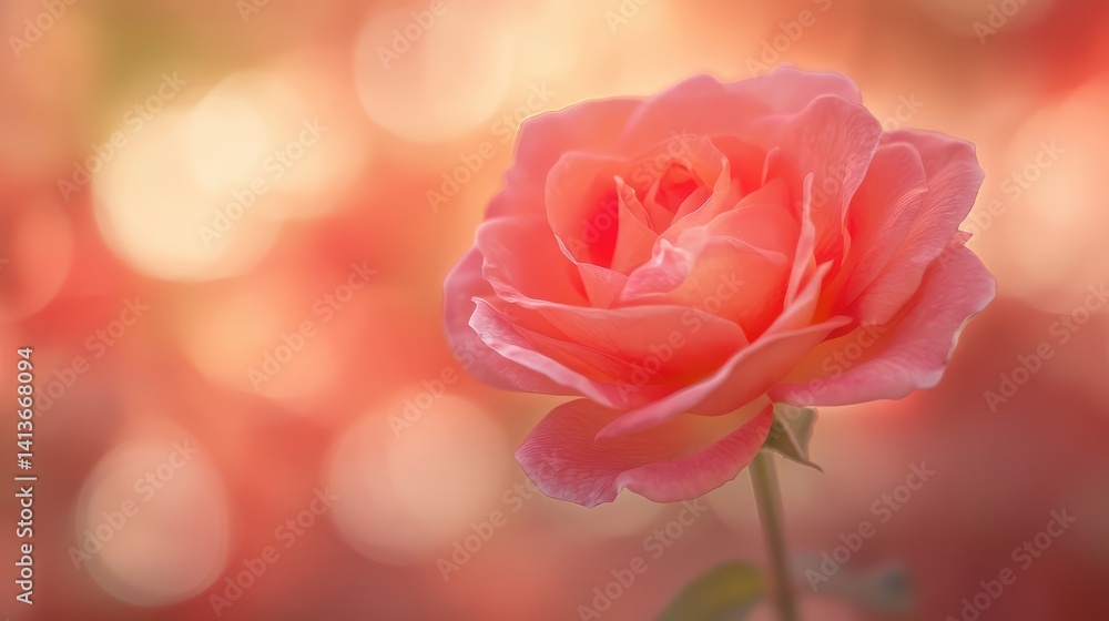 Poster elegant warm red and pink tones with soft light bokeh, creating a romantic backdrop with ample copy 