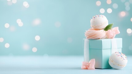 Pastel macarons in gift box delicate sweet treat food photography