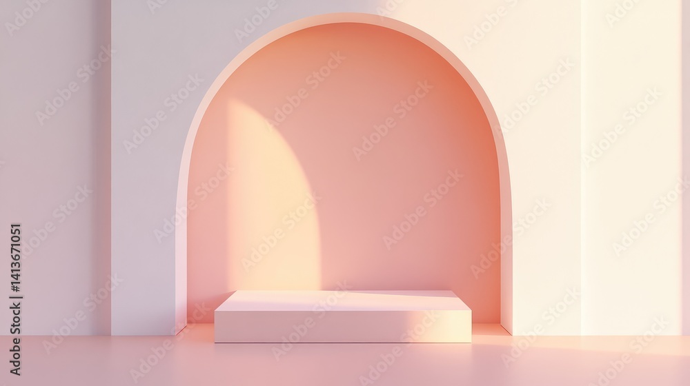 Poster soft-focus light background in gentle peach and white hues, creating a tranquil space with ample roo