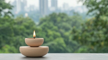 Serene candlelight nature scene peaceful green foliage background