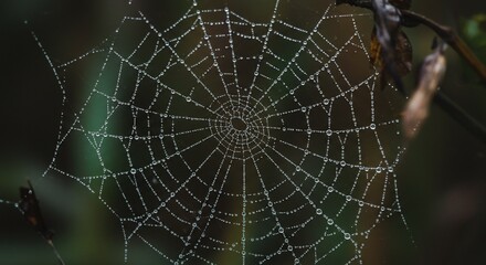 Obraz premium Dew-kissed web glistens, a testament to nature's artistry and precision.