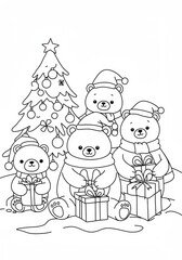 Fototapeta premium Cute Bears Celebrating Christmas with Gifts and Tree