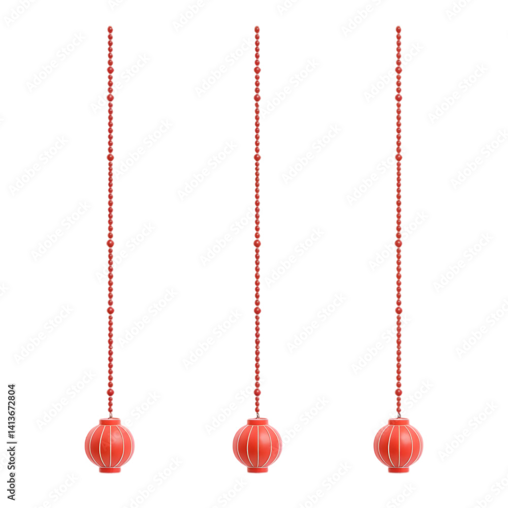 Poster isolated red lantern decorations hanging in vertical format on transparent background