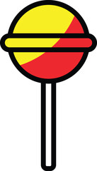 Colorful Lollipop Icon with Red and Yellow Candy in Minimal Style