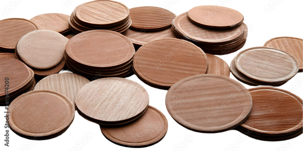 Aufkleber isolated stacked round brown objects arranged on a transparent background