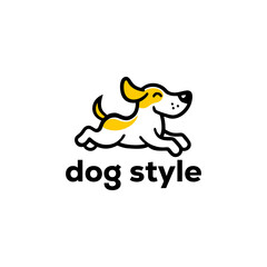 Happy cartoon puppy sitting, Portrait of cute little dog wearing collar. Dog friend.